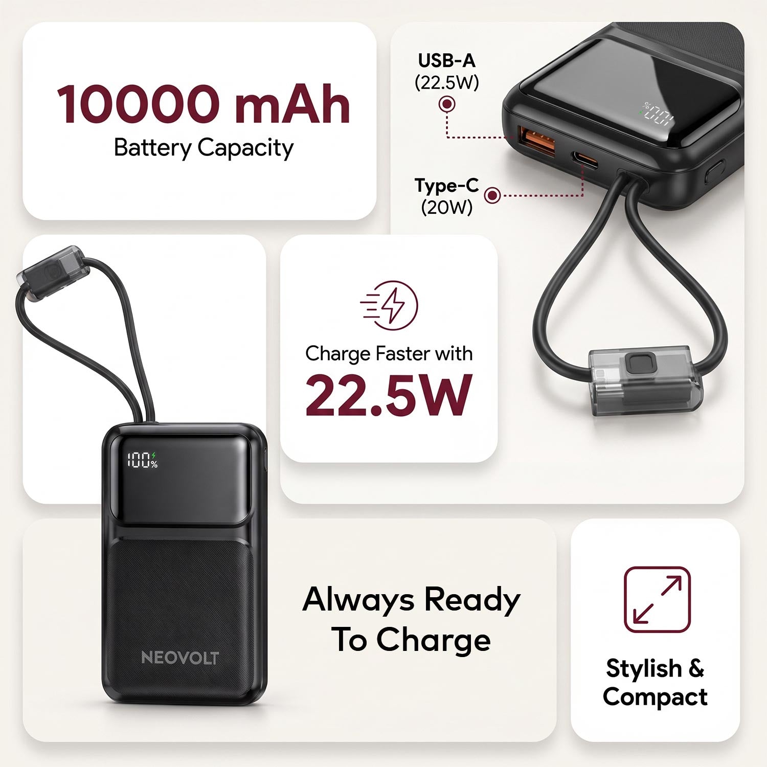 Neovolt 10000mAh 22.5W Compact Fast Charging Power Bank