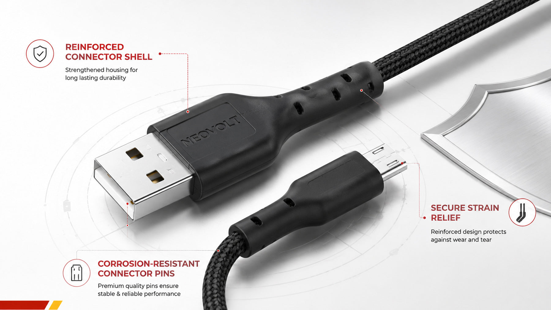 Neovolt USB A to Micro USB braided cable with 1.5m length