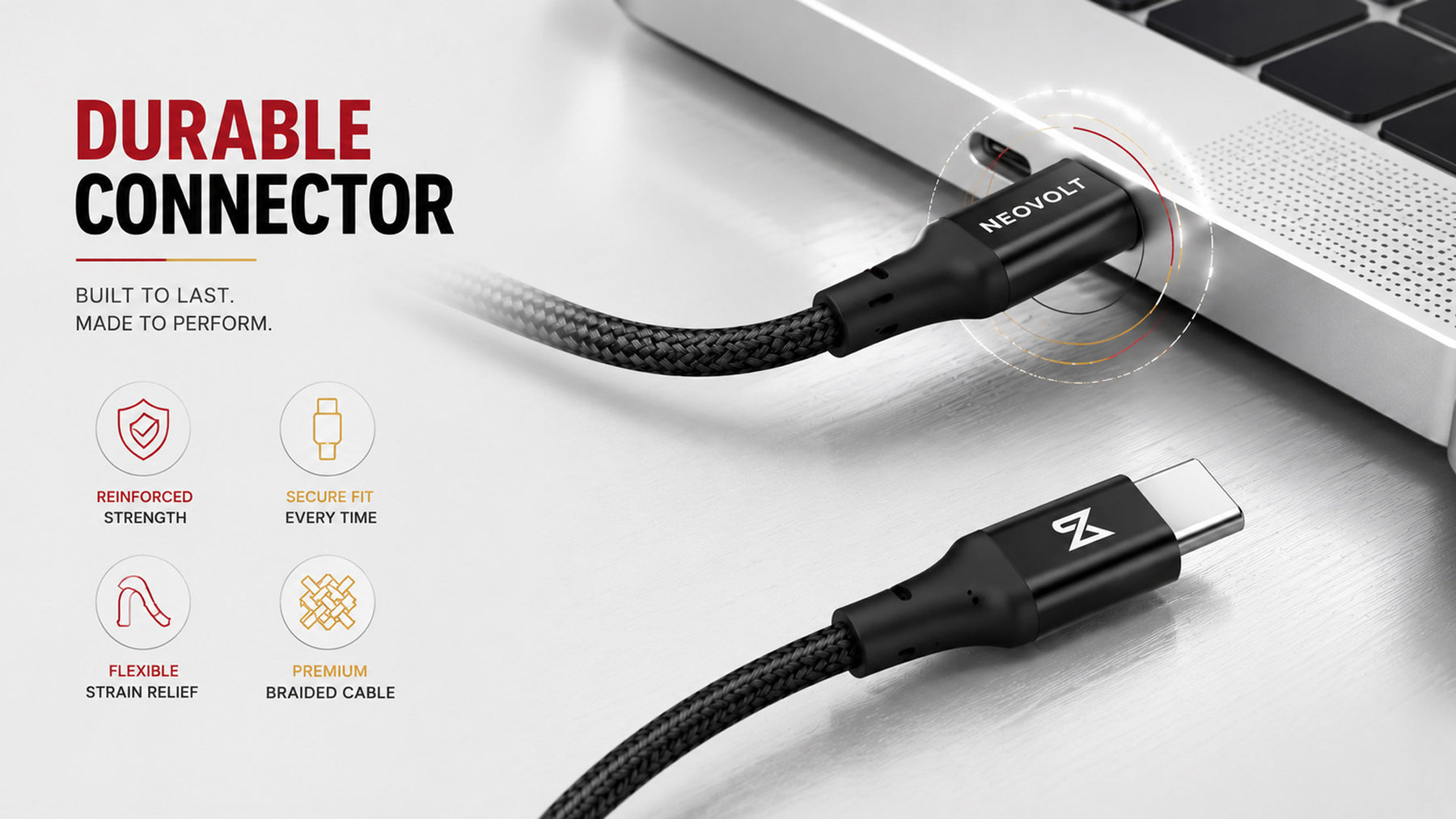 Neovolt Type C to Type C braided cable with 1.5m length