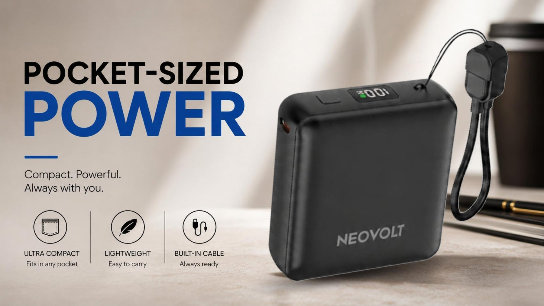 Neovolt 10000mAh Pocket Power Bank with 22.5W Fast Charging