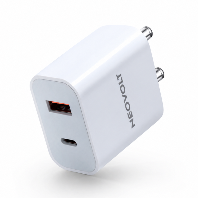 Neovolt 22.5W USB-A + Type-C Fast Charging Adapter, White
