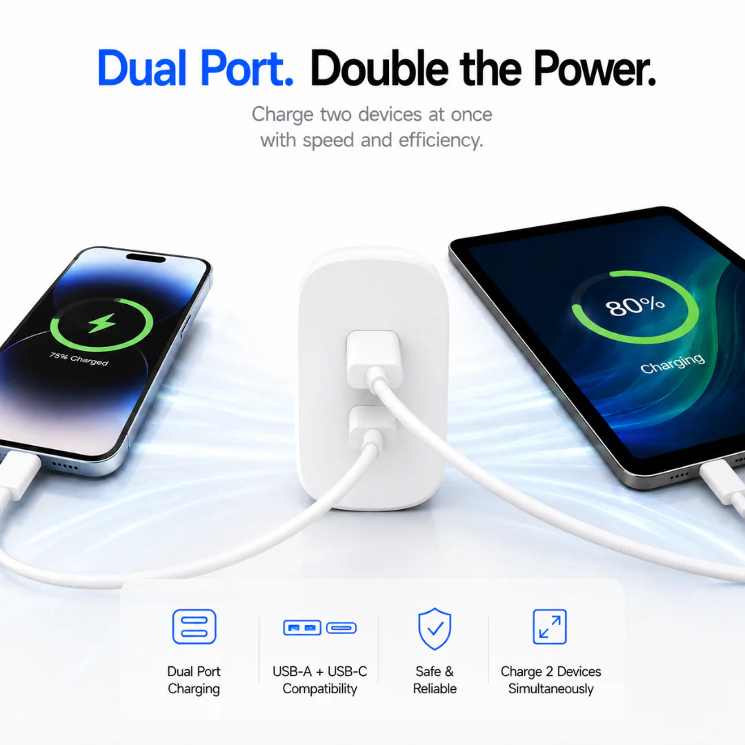 Neovolt 45W USB-C & USB-A Fast Charging Adapter, White
