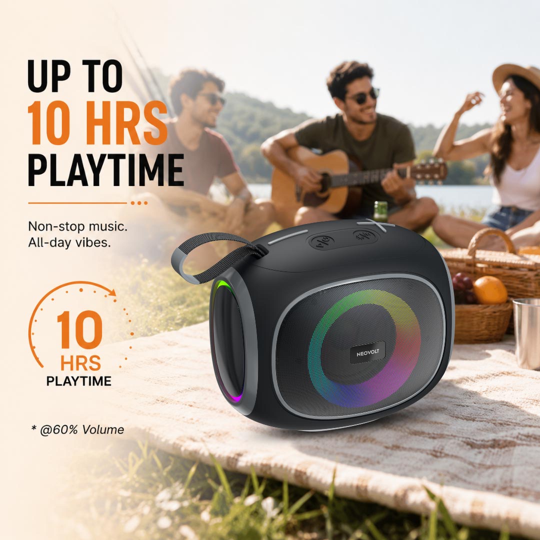 Neo Vibe 16W Bluetooth Speaker with TWS, Up to 10H* Playtime (Black-Gray)