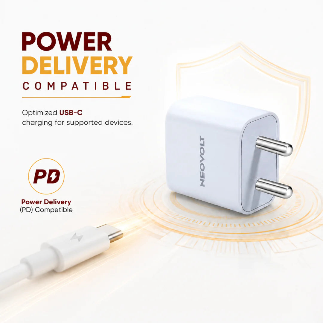 Neovolt 20W Type-C Fast Charging Wall Adapter, White