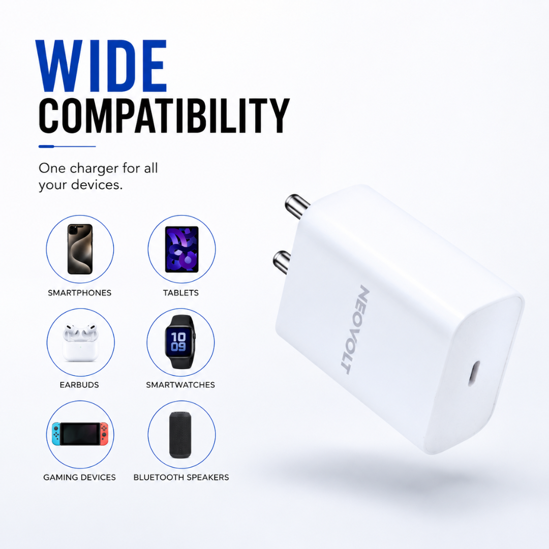 Neovolt 25W USB Type-C Fast Charging Adapter, White