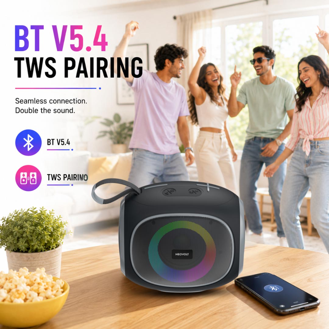 Neo Vibe 16W Bluetooth Speaker with TWS, Up to 10H* Playtime (Black-Gray)
