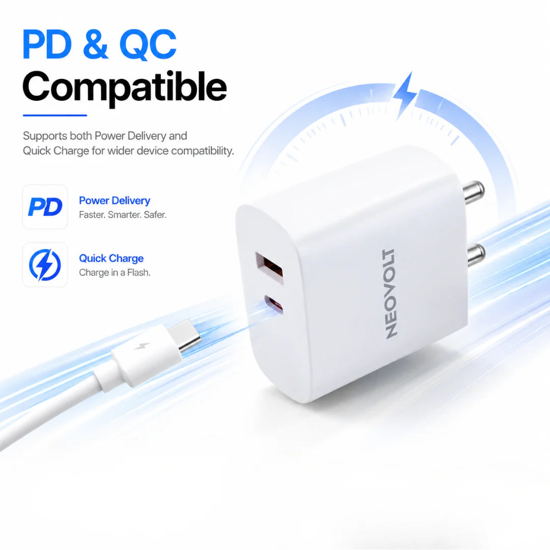 Neovolt 45W USB-C & USB-A Fast Charging Adapter, White