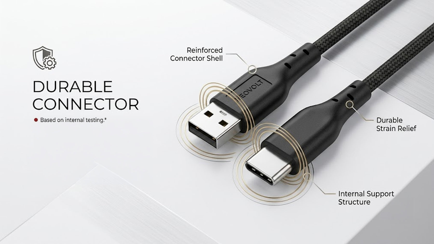 Neovolt USB A to Type C braided cable with 1.5m length