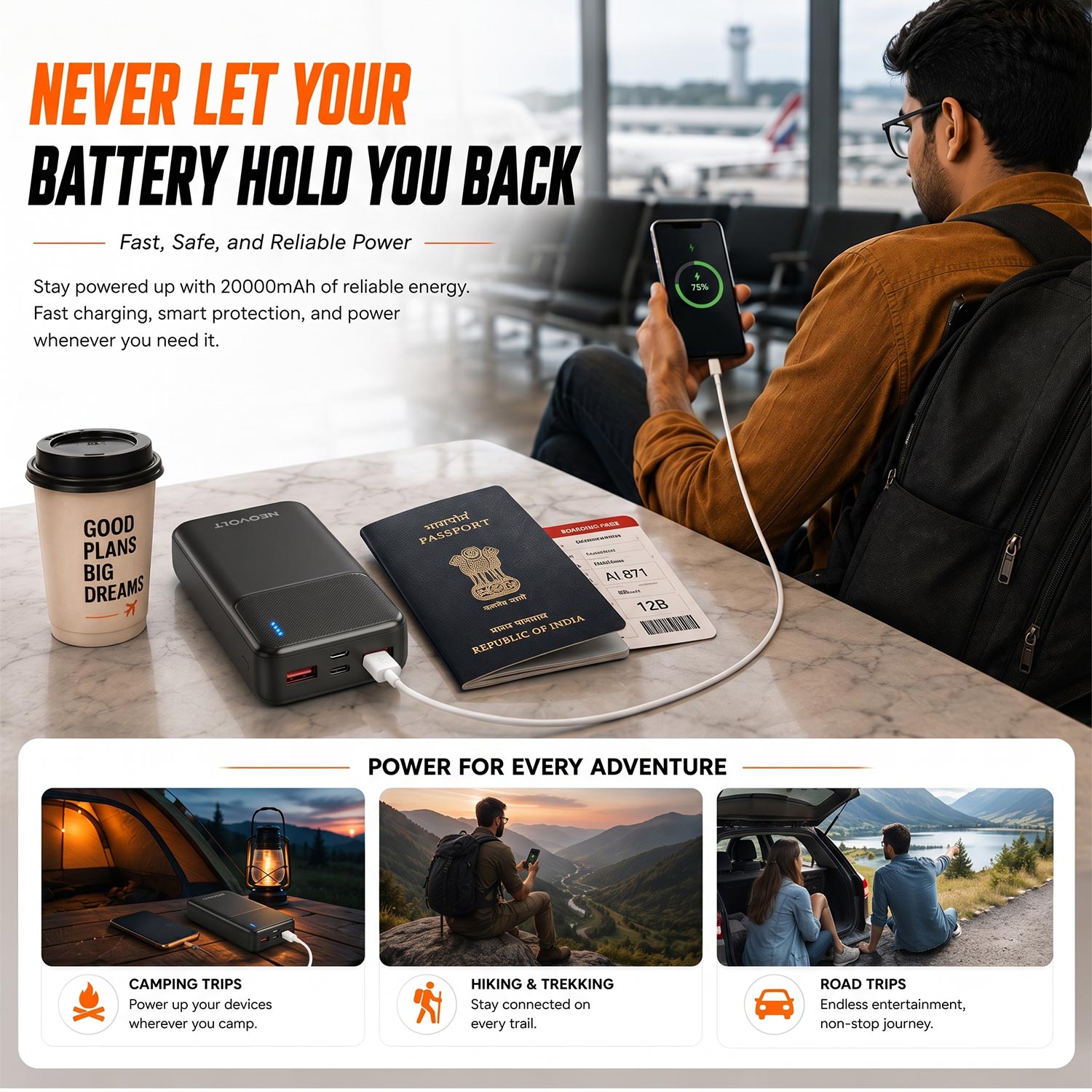 Neovolt 20000mAh Dual Output Fast Charging Power Bank