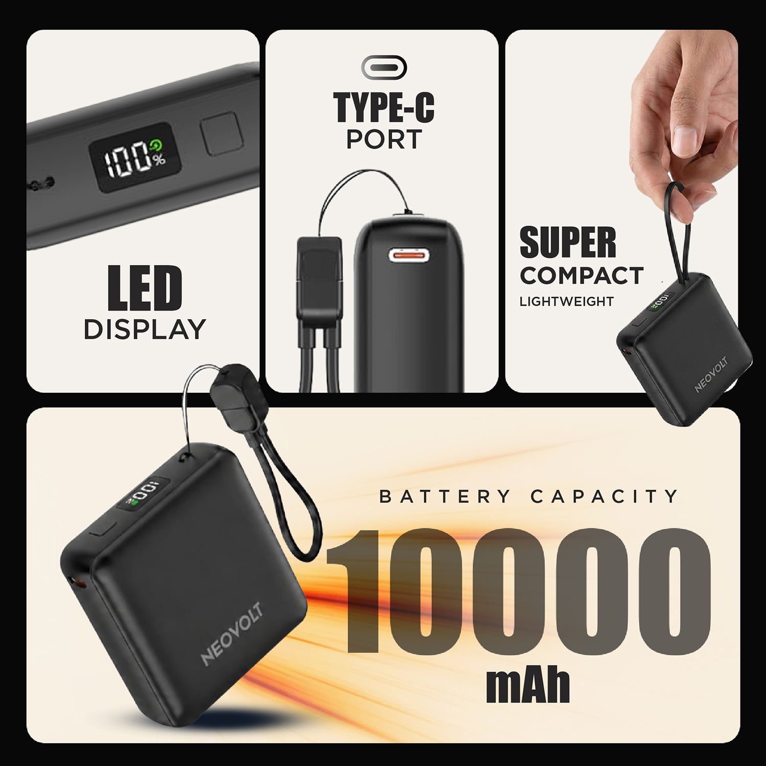Neovolt 10000mAh Pocket Power Bank with 22.5W Fast Charging