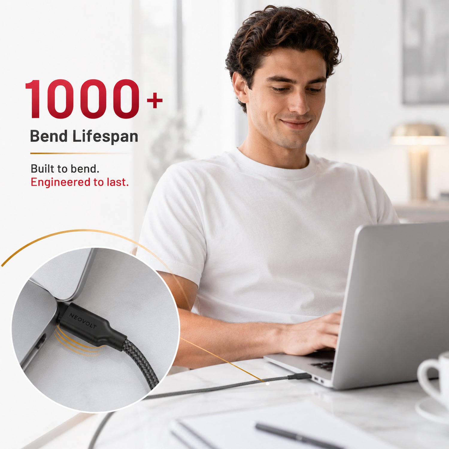 Neovolt USB A to Type C braided cable with 1.5m length
